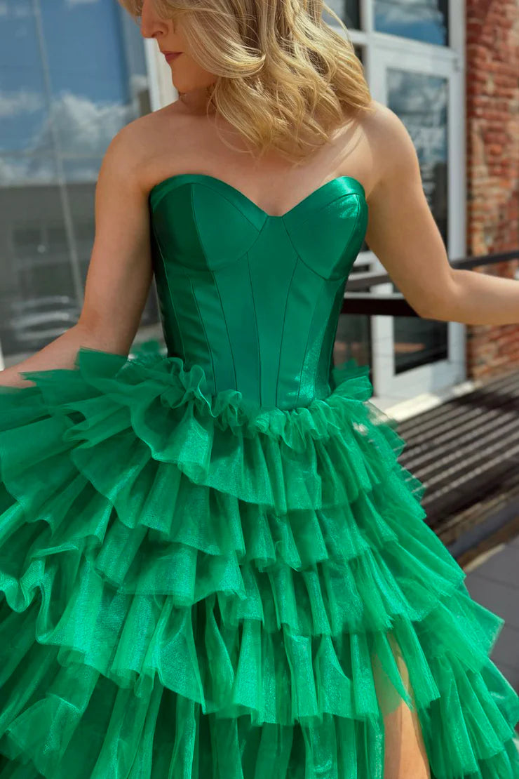OKBBN Cute A-line Sweetheart Chiffon Layered Long Split Ball Dress