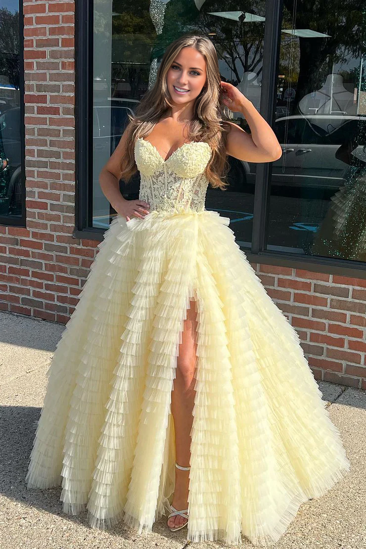 OKBBN Cute Ball Dress Sweetheart Chiffon Layered Long Ball Dress