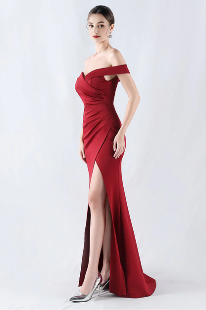 OKBBN mermaid off shoulder sleeveless slit long ball dress