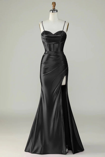 OKBBN mermaid slim shoulder strap slit long ball dress