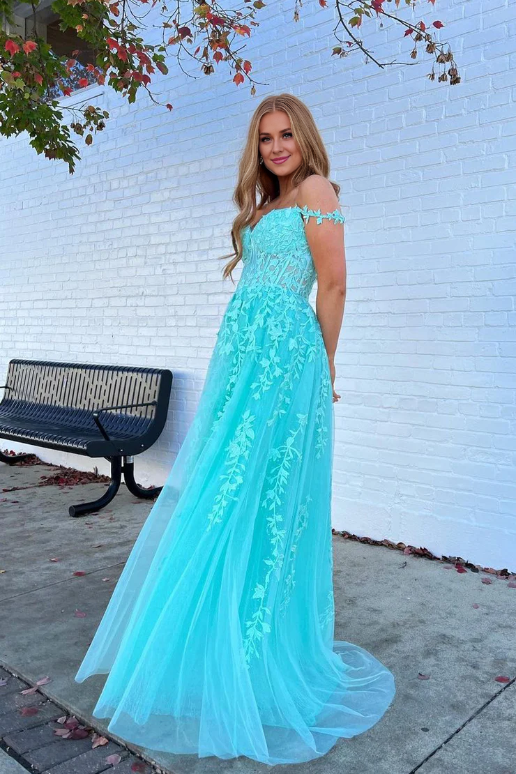 OKBBN charming A-line off shoulder chiffon applique dance dress