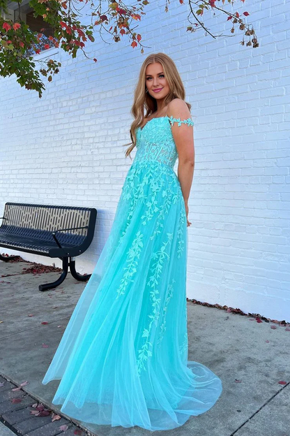 OKBBN charming A-line off shoulder chiffon applique dance dress
