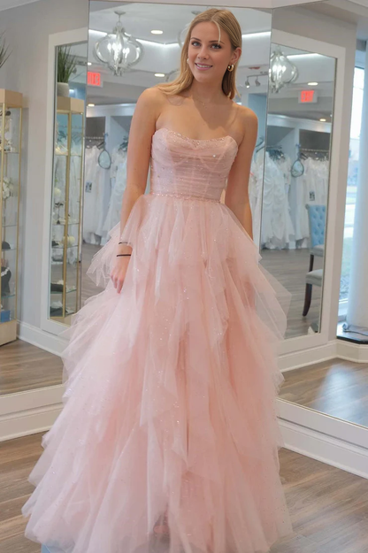 OKBBN A-line off shoulder chiffon beaded long ball gown