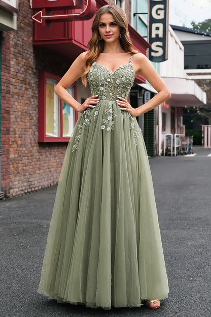 OKBBN chiffon thin shoulder strap A-line tight corset long ball dress