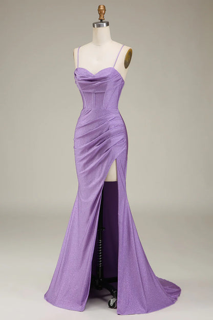 OKBBN mermaid slim shoulder strap satin tight corset slit evening gown