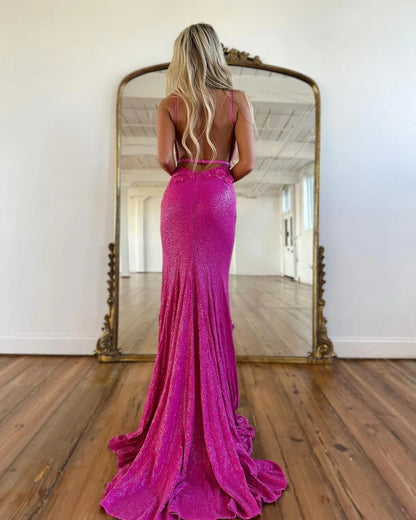 OKBBN Charming Mermaid V-neck Long Ball Dress