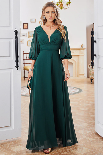 OKBBN A-line V-neck Chiffon Half Sleeve Bridal Mother Dress