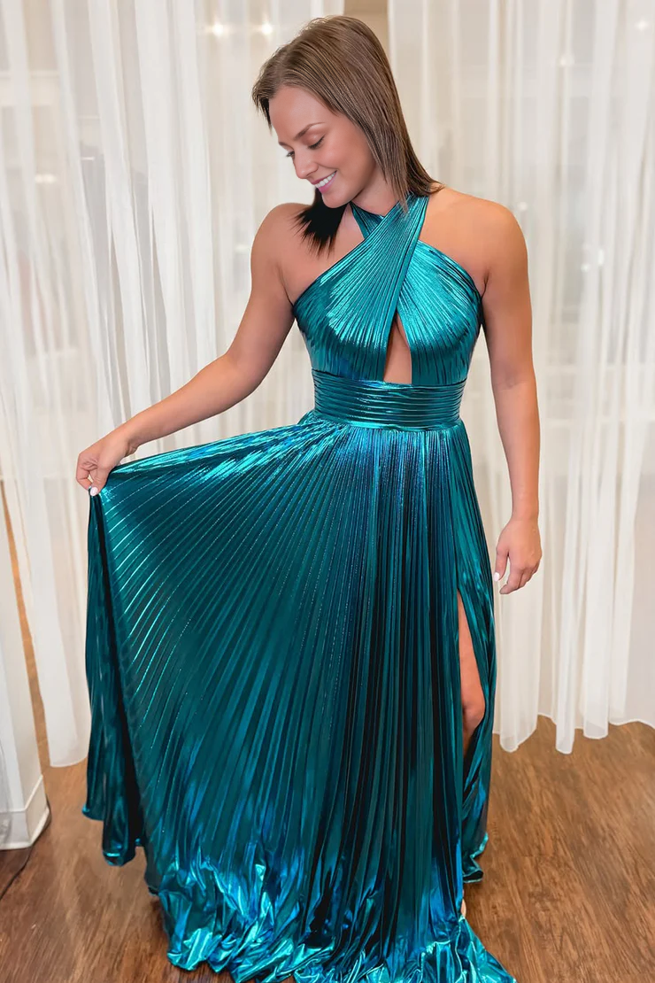 OKBBN Cute A-line backless satin slit dance dress