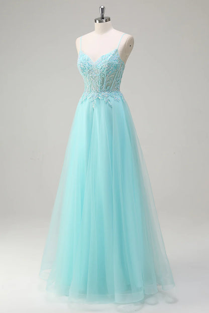 OKBBN A-line thin shoulder strap sequined chiffon long ball dress