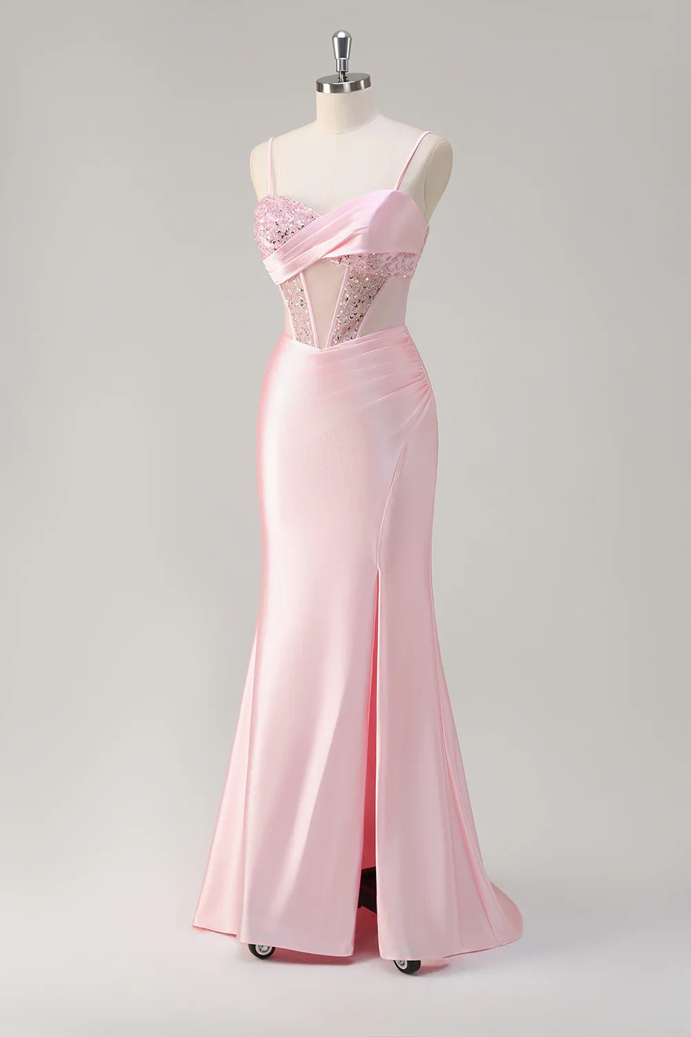 OKBBN elegant mermaid sequin tight corset long slit party dress