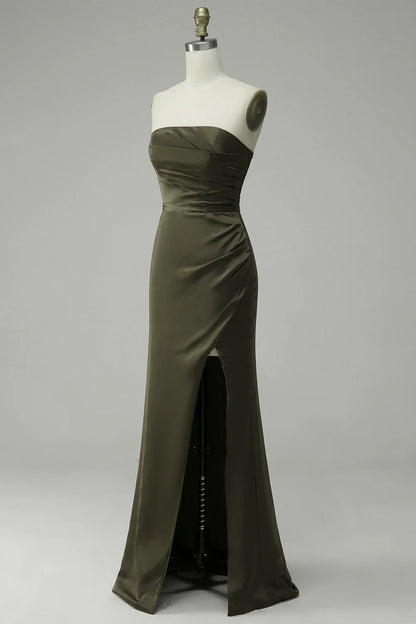OKBBN off shoulder slit satin evening gown