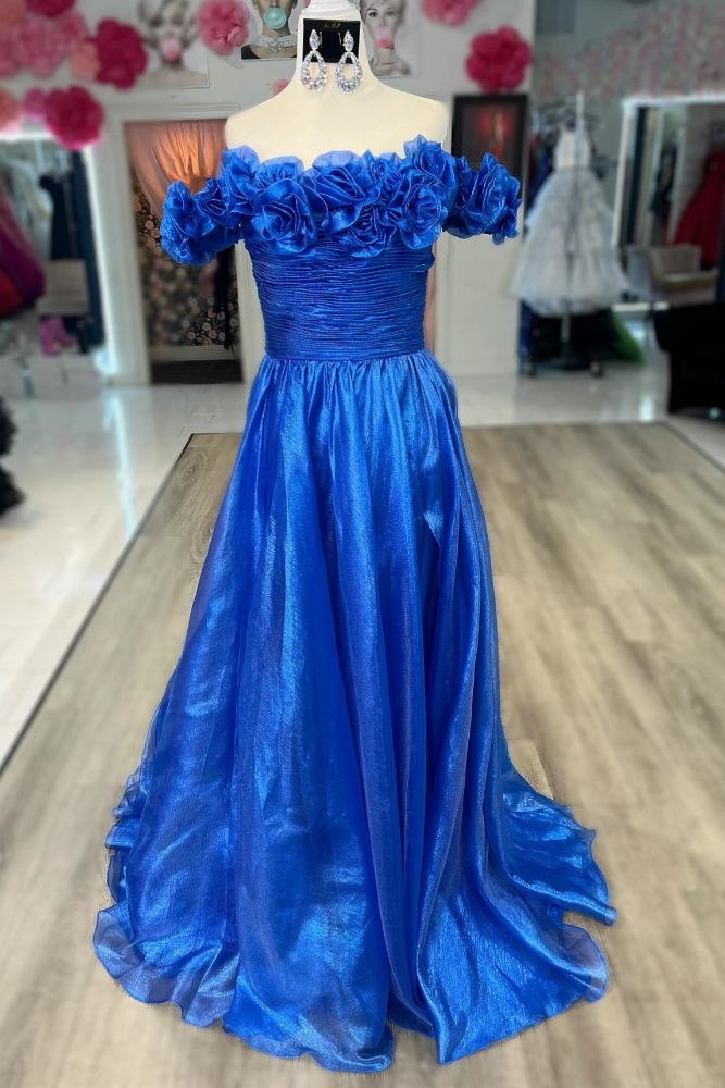 OKBBN A-line off shoulder satin ball gown