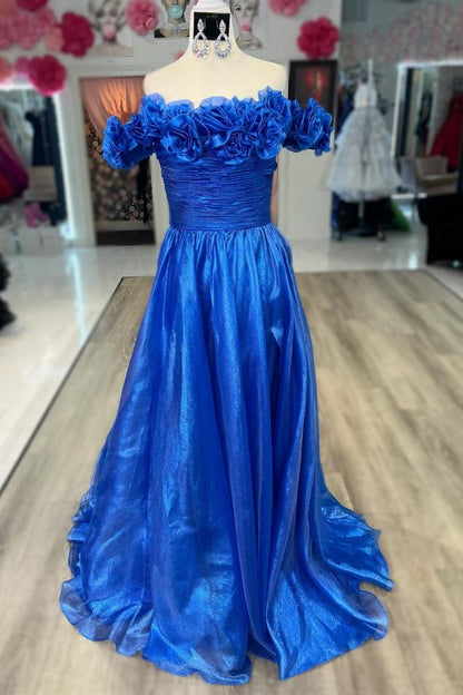 OKBBN A-line off shoulder satin ball gown