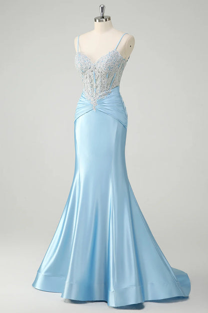 OKBBN mermaid slim shoulder strap tight corset long pleated ball dress