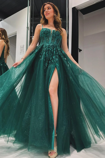 OKBBN Elegant A-line Thin Strap Tulle Ball Dress
