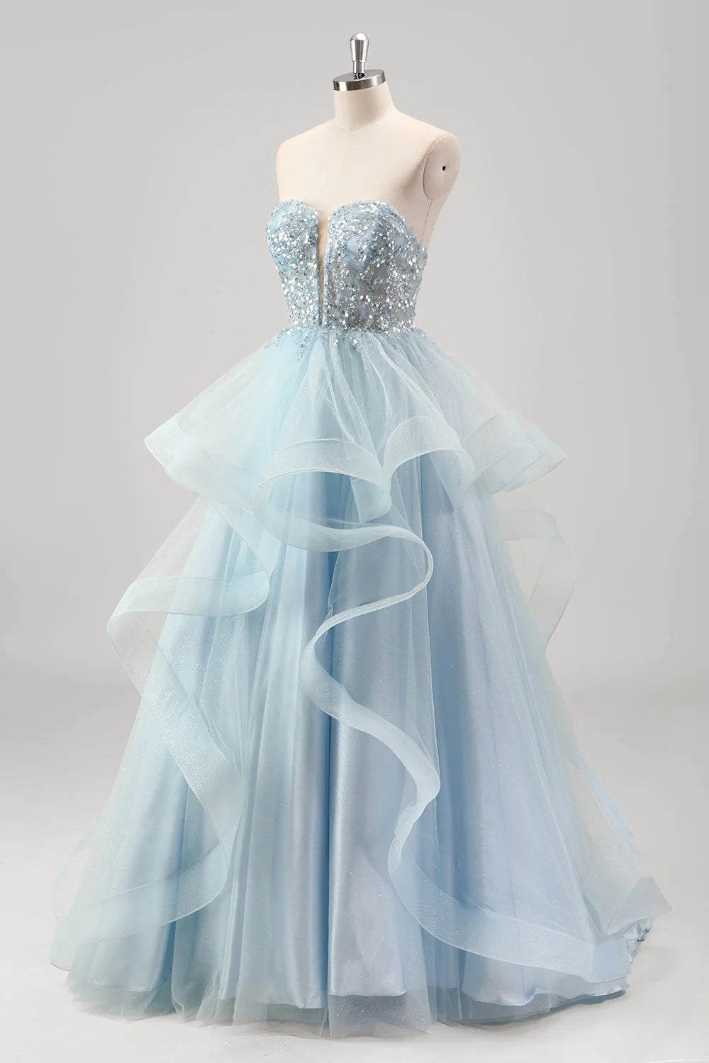 OKBBN A-line off shoulder spiral pleated tight corset sequined pleated ball gown