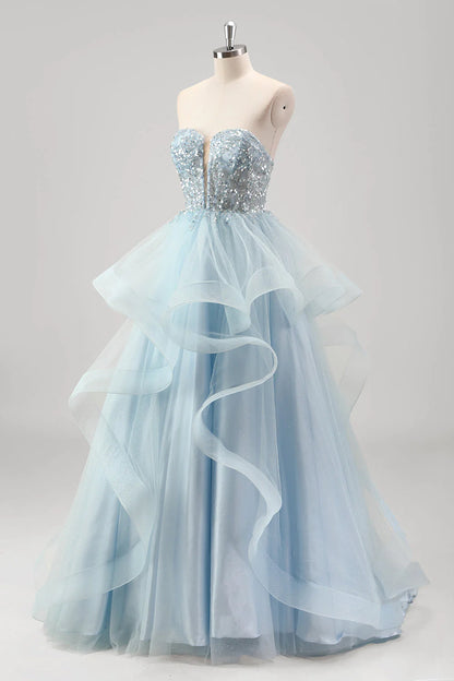 OKBBN A-line off shoulder spiral pleated tight corset sequined pleated ball gown
