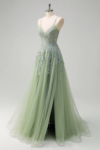 OKBBN chiffon A-line thin shoulder strap slit long dance dress