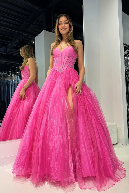 OKBBN A-line Sweetheart Eugenia Long Ball Dress with Beads