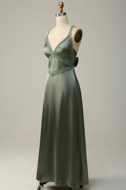 OKBBN's charming V-neck backless lace bridesmaid dress