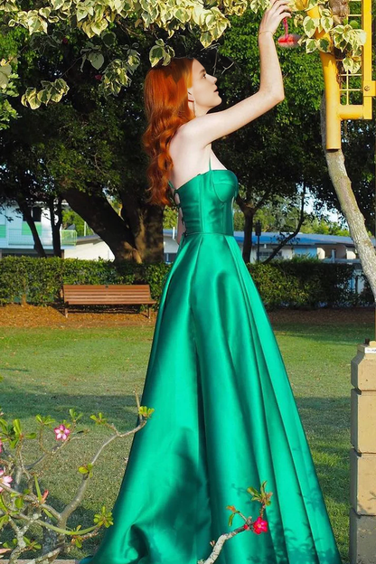 OKBBN Cute A-Shape Sweetheart Satin Long Split Ball Dress