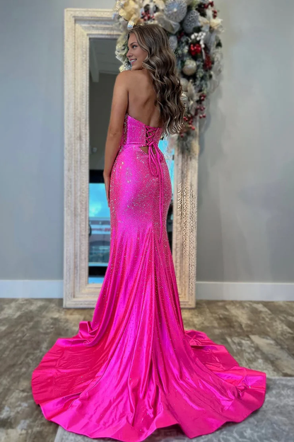 OKBBN Cute Mermaid Sweetheart Satin Long Split Ball Dress