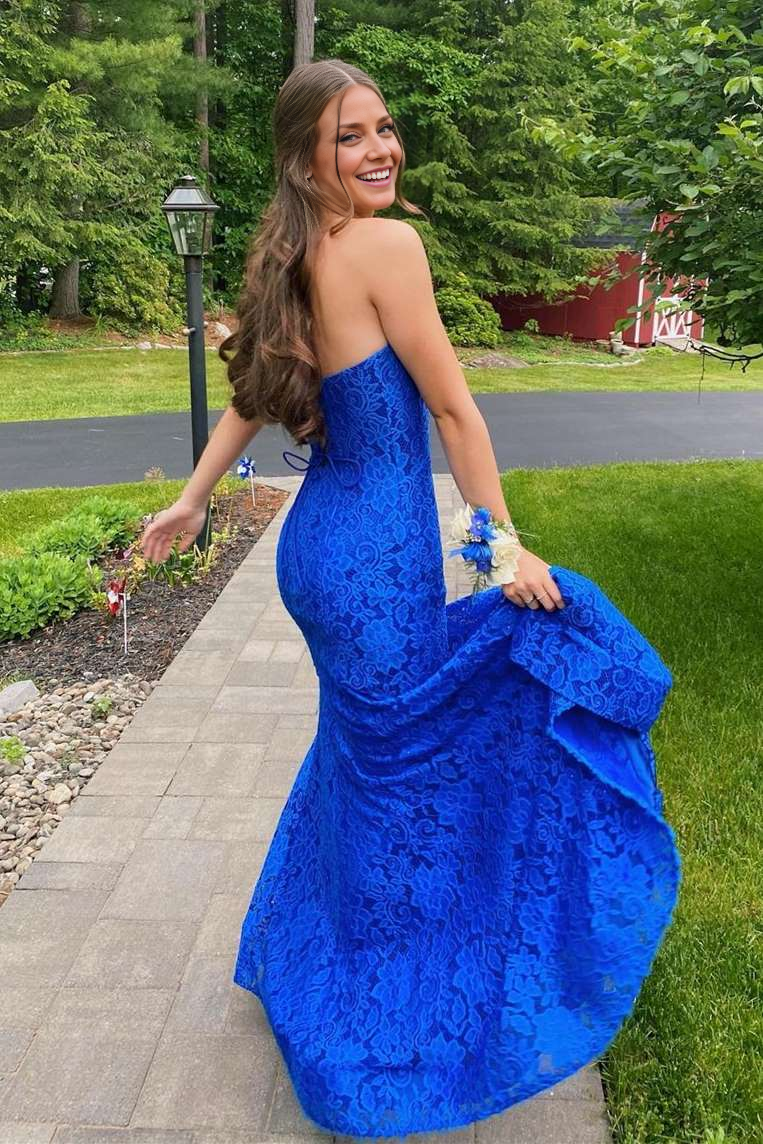 OKBBN strapless lace slit ball gown