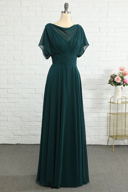 OKBBN Chiffon Short Sleeve Waist Bridal Mother Dress