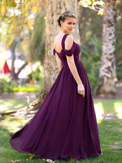 OKBBN A-line V-neck and floor chiffon ball gown