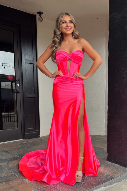 OKBBN Charming Mermaid Sweetheart Elastic Satin Long Split Ball Dress