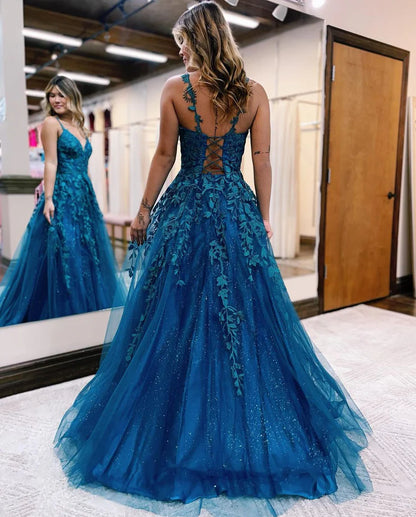OKBBN A-line V-neck chiffon long ball gown