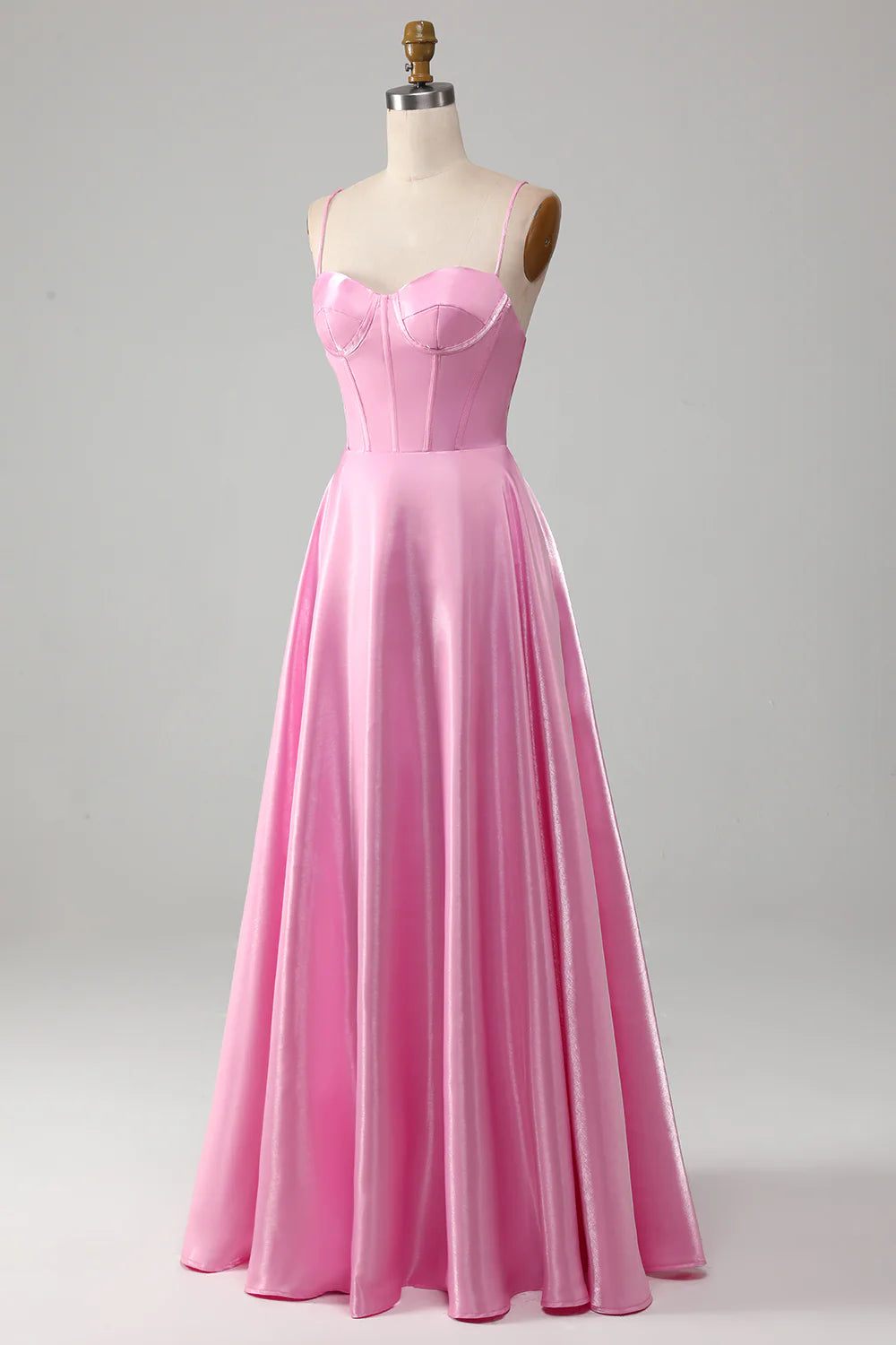 OKBBN A-line thin shoulder strap tight corset long ball dress