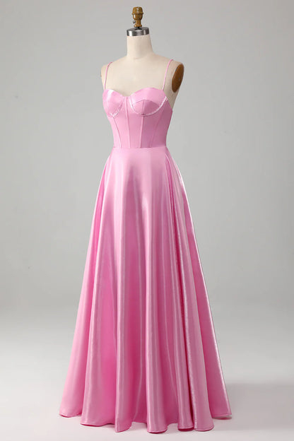 OKBBN A-line thin shoulder strap tight corset long ball dress