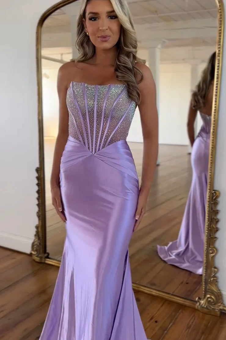 OKBBN Charming Mermaid Round Neck Long Ball Dress