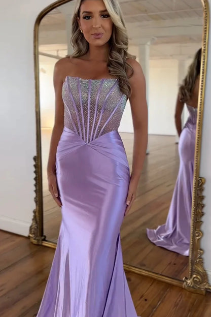 OKBBN Charming Mermaid Round Neck Long Ball Dress