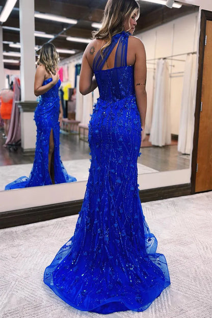 OKBBN Charming Mermaid One Shoulder Lace Split Ball Dress