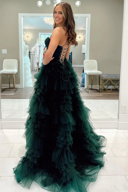 OKBBN Sweetheart Lace Ruffle Ball Dress with slit