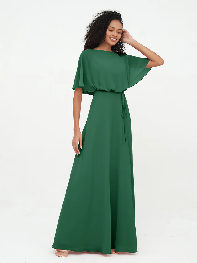 OKBBN Chiffon Long Sleeve Bridesmaid Dress
