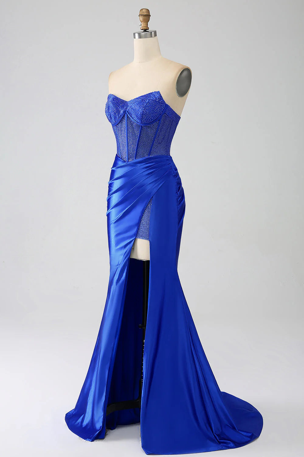 OKBBN mermaid off shoulder tight corset with beaded high slit ball dress