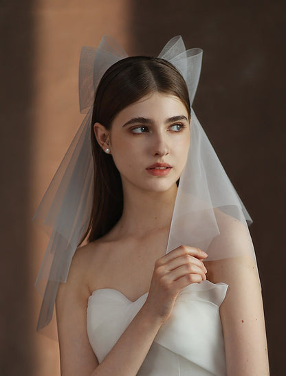 OKBBN two-layer cute solid color chiffon wedding veil