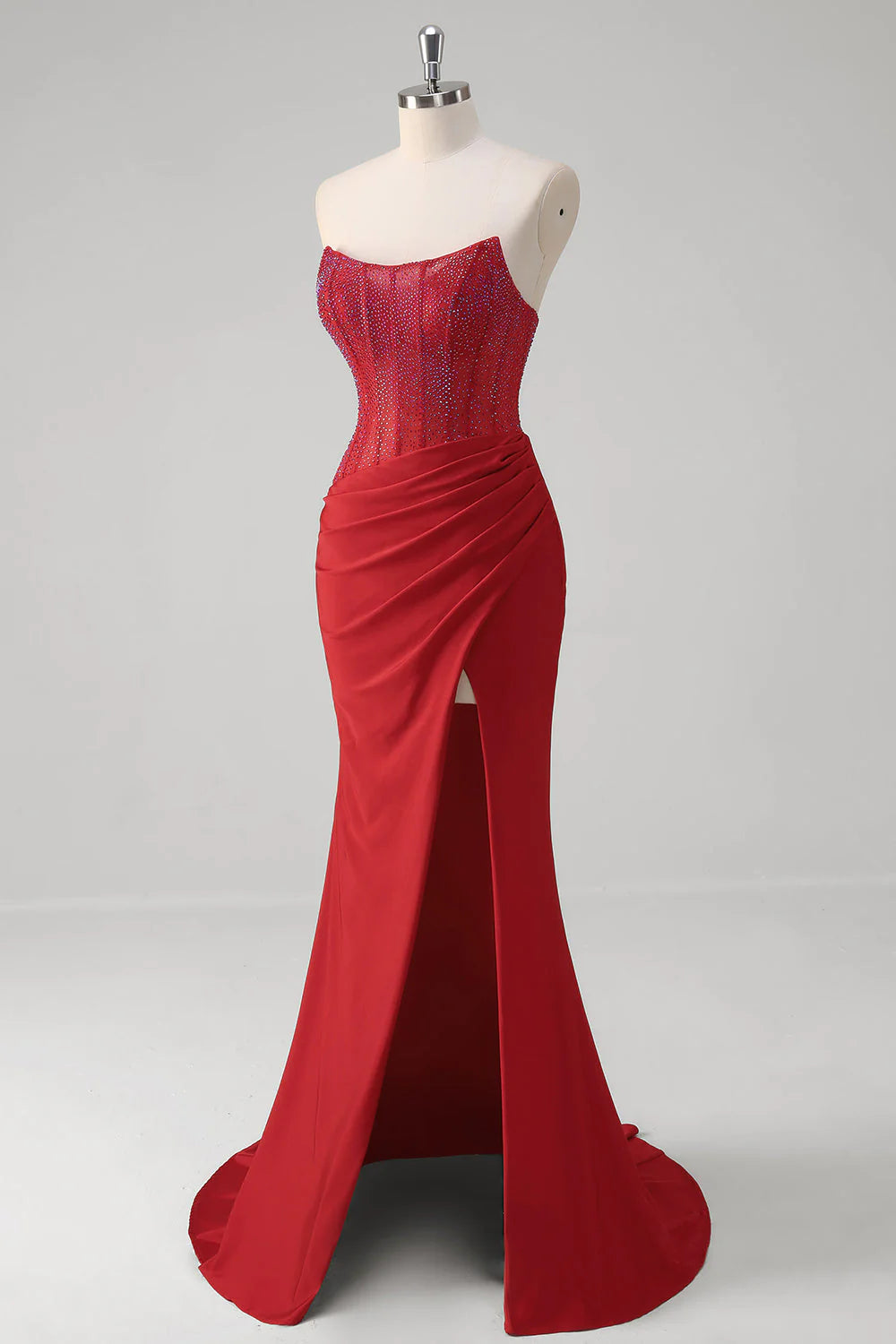 OKBBN Shining Mermaid Off Shoulder Tight corset with Beaded Ruffles, Long Split Ball Dress