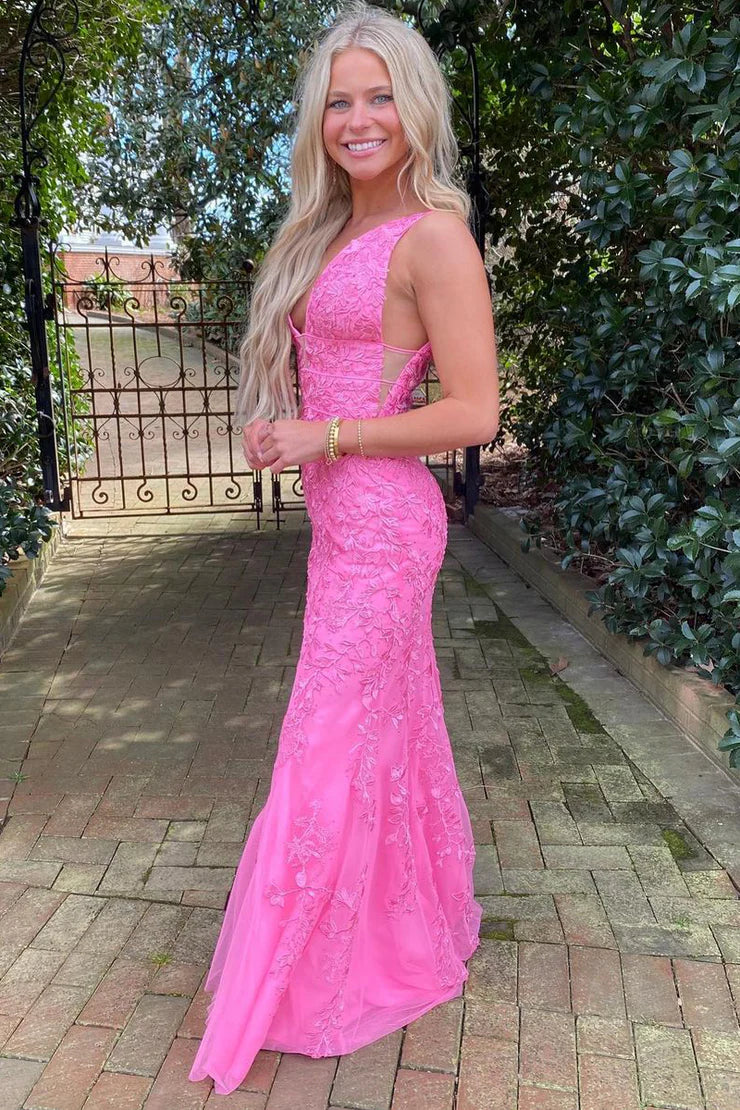 OKBBN Mermaid V-neck Lace Long Ball Dress