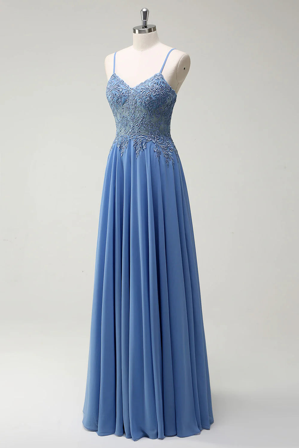 OKBBN decal A-line thin shoulder strap pleated long ball gown