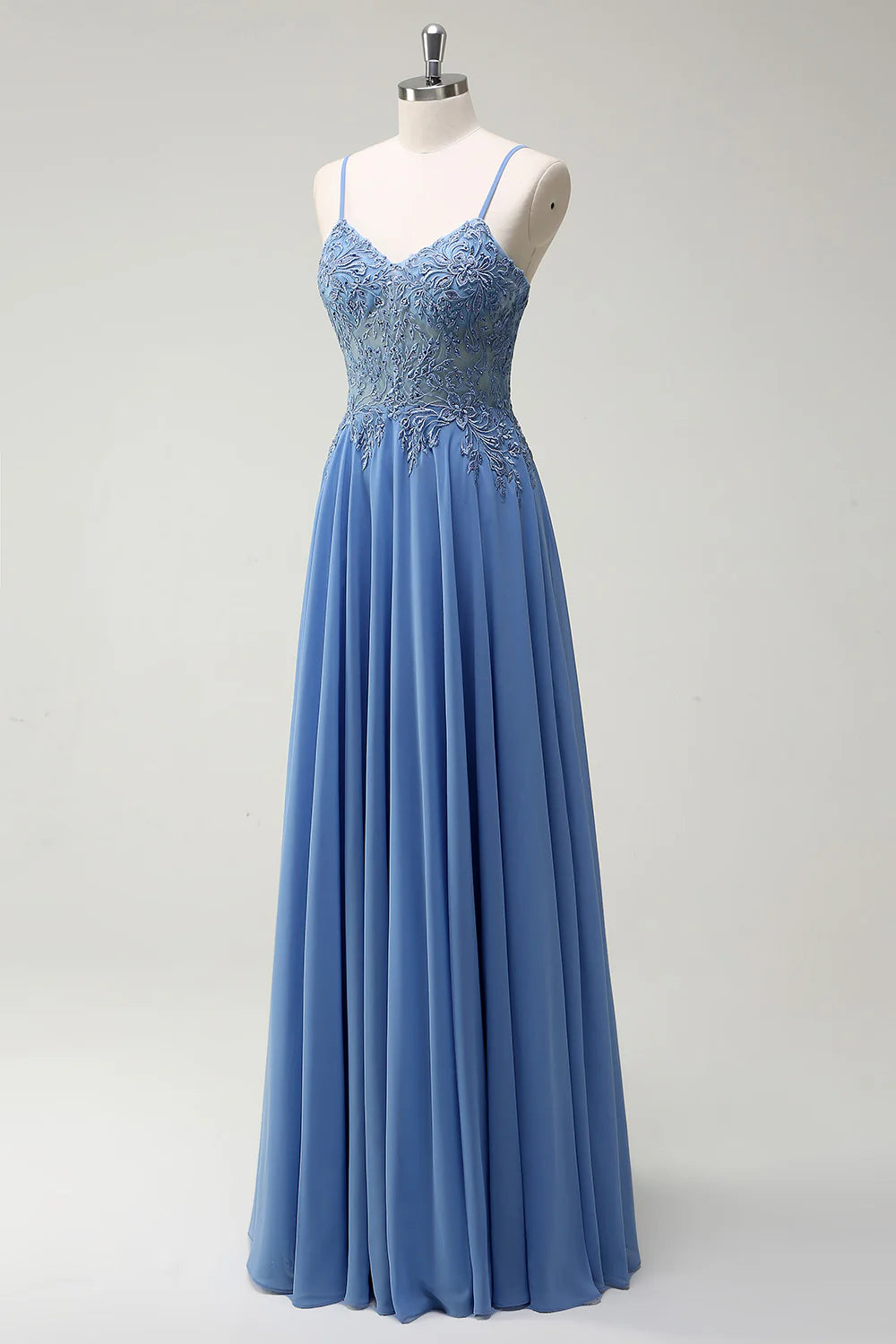 OKBBN A-line thin shoulder strap tight corset beaded long ball gown