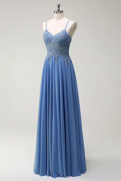 OKBBN A-line thin shoulder strap tight corset beaded long ball gown