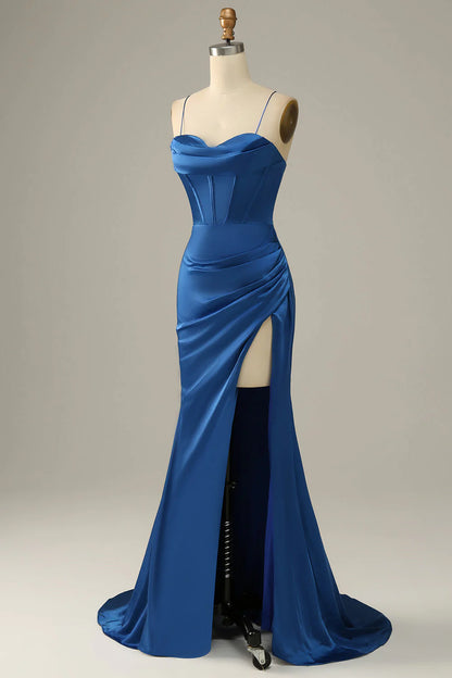 OKBBN mermaid slim shoulder strap slit long ball dress