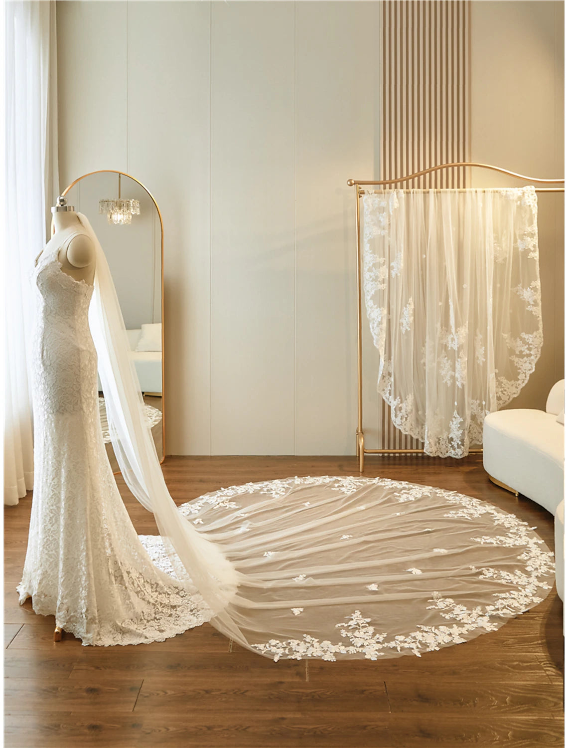OKBBN single-layer lace applique embroidery wedding veil
