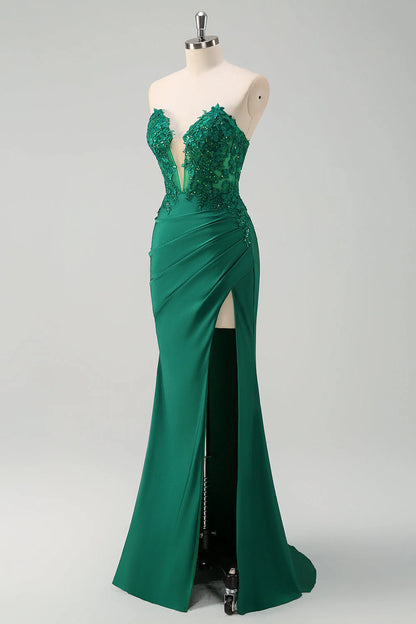 OKBBN mermaid tight corset pleated long slit dance dress