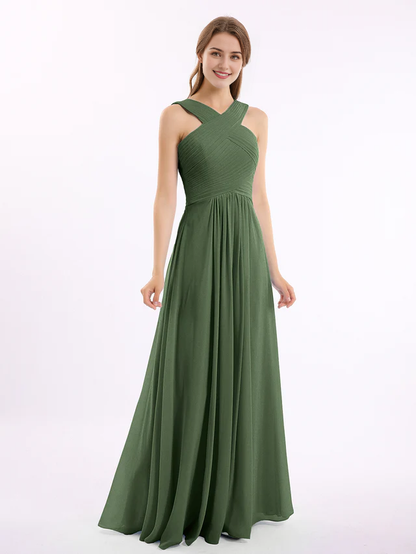 OKBBN Cross Shoulder Chiffon High Waist Bridesmaid Dress