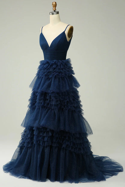 OKBBN Elegant Layered A-line Strap Evening Dress